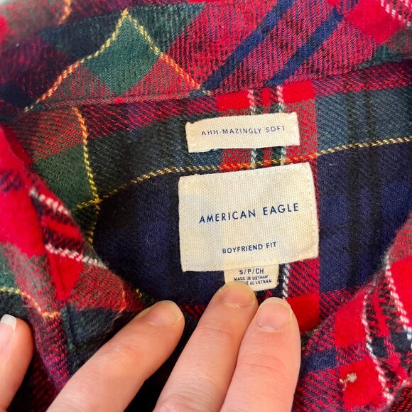 American Eagle, Boyfriend-Fit Plaid Button Down, Size S - Picture 8 of 12